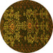 Round Persian Yellow Traditional Rug, tr2032yw