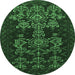 Round Machine Washable Persian Emerald Green Traditional Area Rugs, wshtr2032emgrn