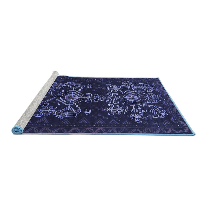 Sideview of Machine Washable Persian Blue Traditional Rug, wshtr2032blu