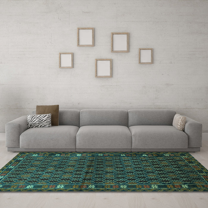 Machine Washable Persian Turquoise Traditional Area Rugs in a Living Room,, wshtr2033turq