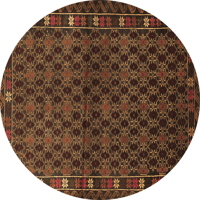 Round Persian Brown Traditional Rug, tr2033brn