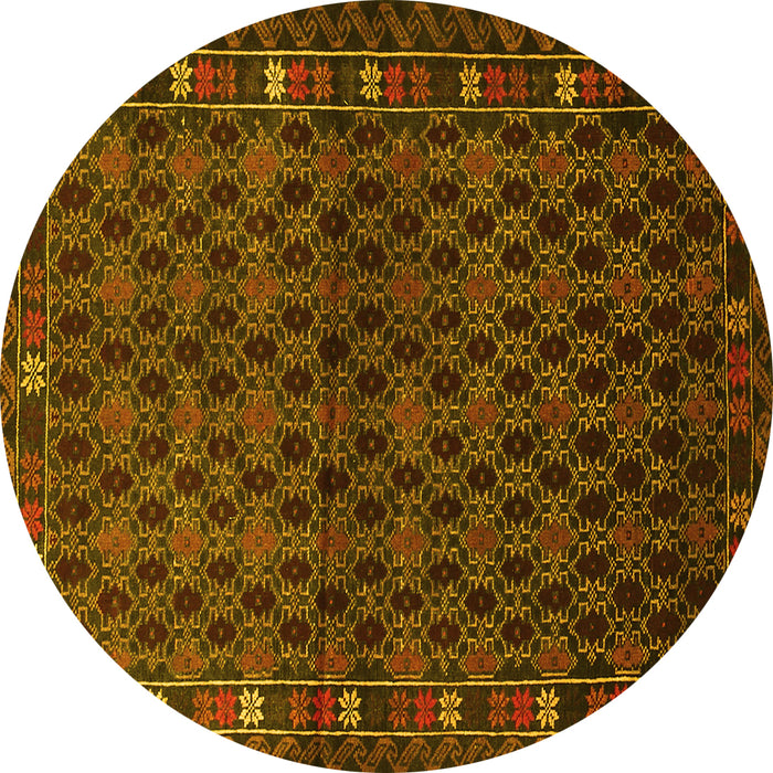 Round Machine Washable Persian Yellow Traditional Rug, wshtr2033yw