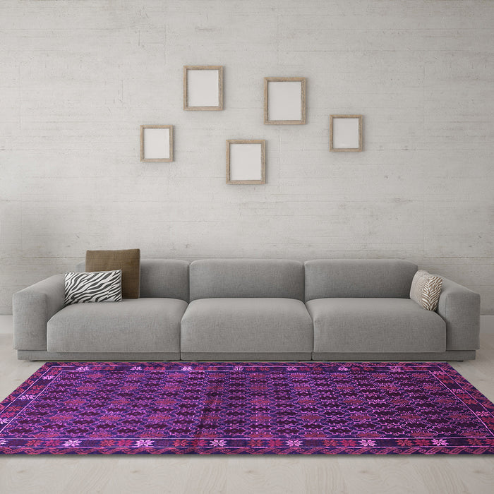 Machine Washable Persian Purple Traditional Area Rugs in a Living Room, wshtr2033pur