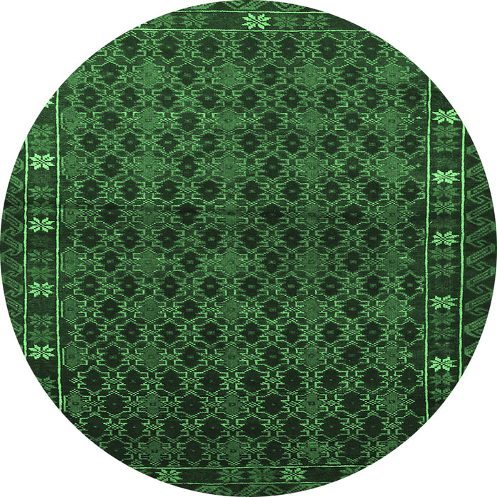 Round Persian Emerald Green Traditional Rug, tr2033emgrn