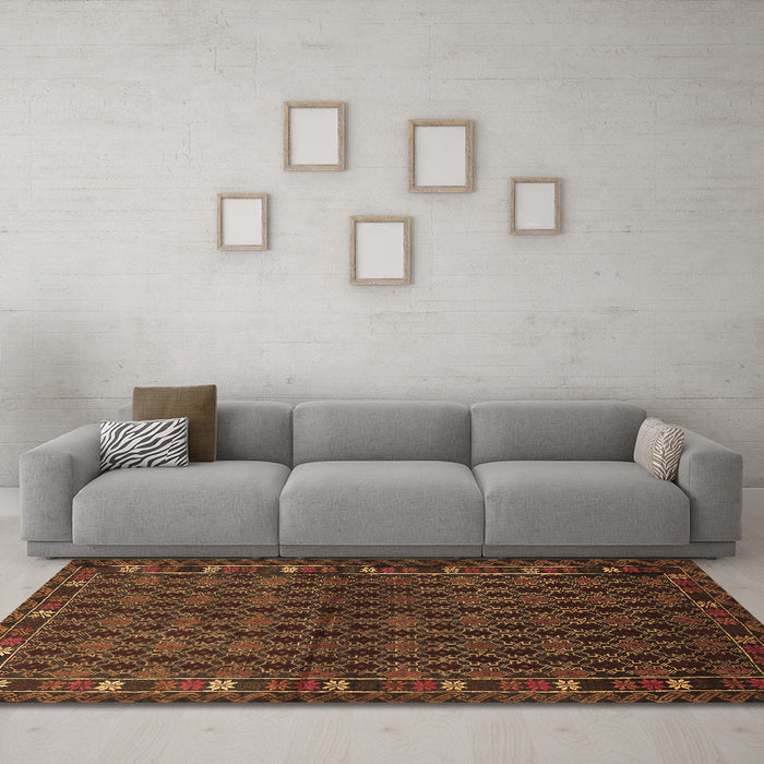 Machine Washable Persian Brown Traditional Rug in a Living Room,, wshtr2033brn