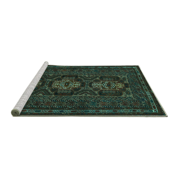 Sideview of Machine Washable Persian Turquoise Traditional Area Rugs, wshtr2034turq