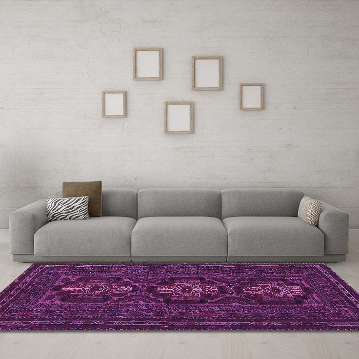 Machine Washable Persian Purple Traditional Area Rugs in a Living Room, wshtr2034pur