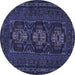 Round Machine Washable Persian Blue Traditional Rug, wshtr2034blu