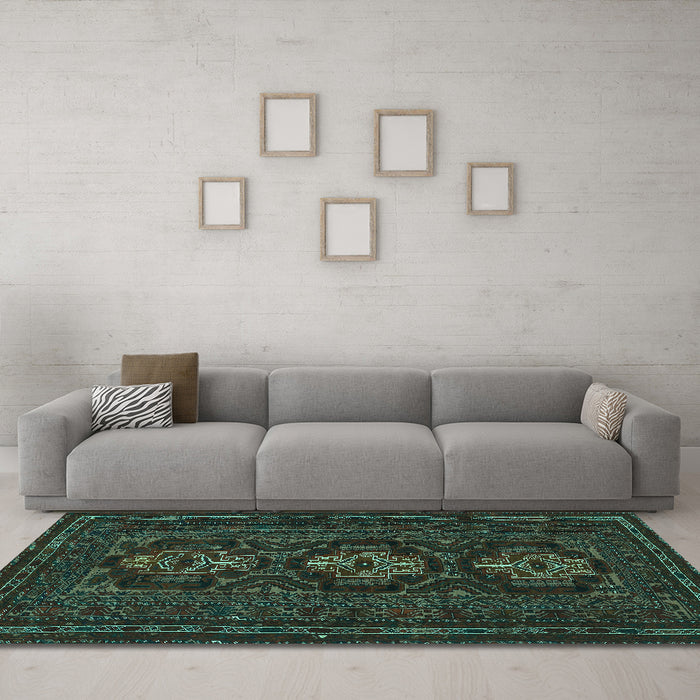 Machine Washable Persian Turquoise Traditional Area Rugs in a Living Room,, wshtr2034turq