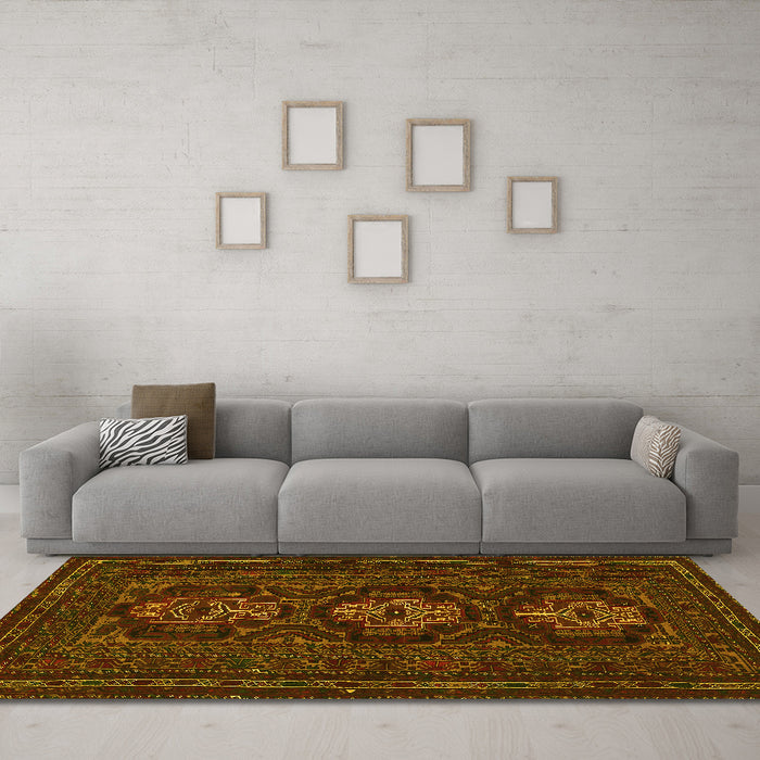 Machine Washable Persian Yellow Traditional Rug in a Living Room, wshtr2034yw
