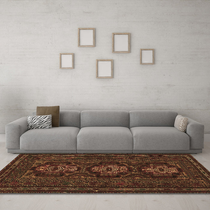 Machine Washable Persian Brown Traditional Rug in a Living Room,, wshtr2034brn