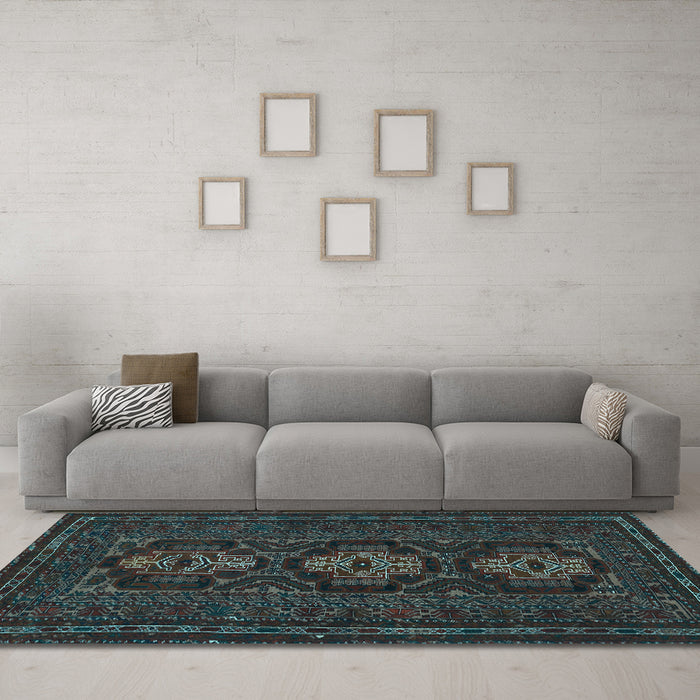 Machine Washable Persian Light Blue Traditional Rug in a Living Room, wshtr2034lblu