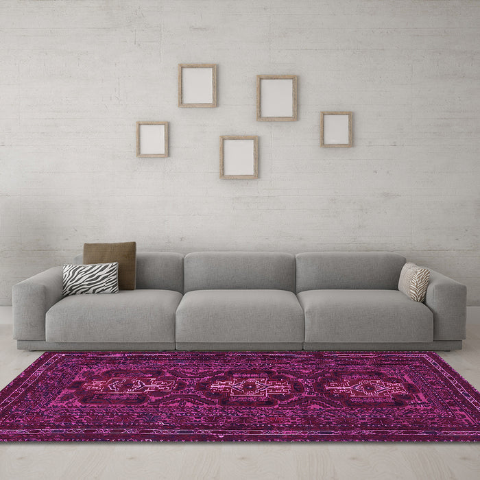 Machine Washable Persian Pink Traditional Rug in a Living Room, wshtr2034pnk