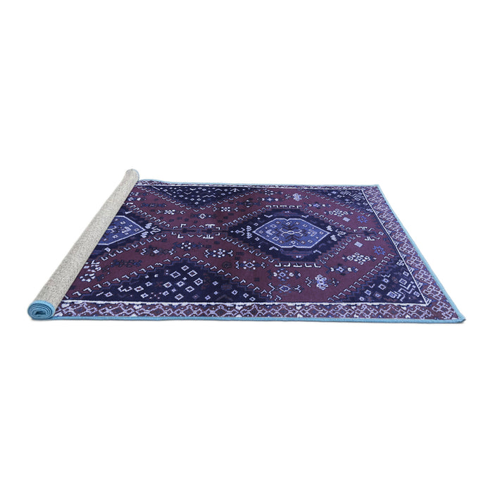 Sideview of Machine Washable Persian Blue Traditional Rug, wshtr2035blu