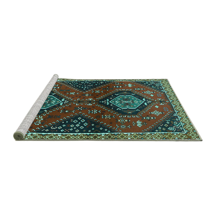 Sideview of Machine Washable Persian Turquoise Traditional Area Rugs, wshtr2035turq