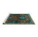 Sideview of Machine Washable Persian Turquoise Traditional Area Rugs, wshtr2035turq