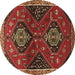 Round Persian Brown Traditional Rug, tr2035brn
