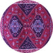 Round Machine Washable Persian Purple Traditional Area Rugs, wshtr2035pur