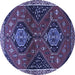 Round Machine Washable Persian Blue Traditional Rug, wshtr2035blu