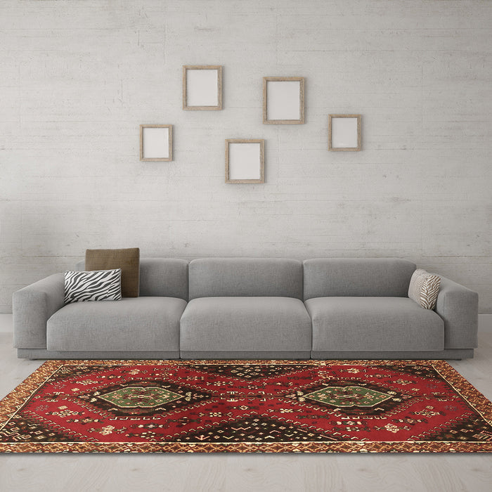 Machine Washable Persian Brown Traditional Rug in a Living Room,, wshtr2035brn