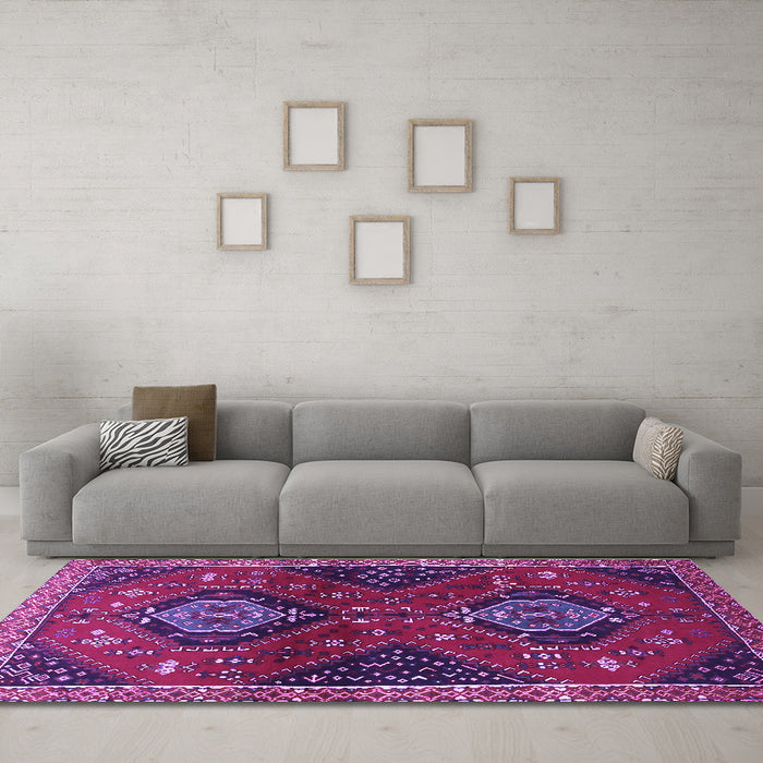 Machine Washable Persian Purple Traditional Area Rugs in a Living Room, wshtr2035pur
