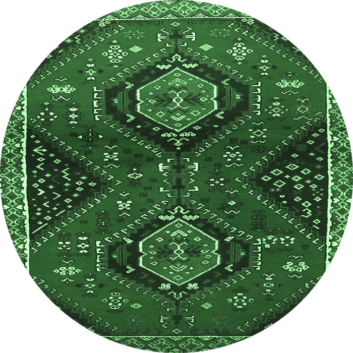 Round Machine Washable Persian Emerald Green Traditional Area Rugs, wshtr2035emgrn