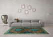 Machine Washable Persian Turquoise Traditional Area Rugs in a Living Room,, wshtr2035turq