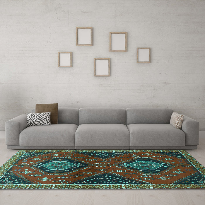 Machine Washable Persian Turquoise Traditional Area Rugs in a Living Room,, wshtr2035turq