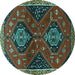 Round Machine Washable Persian Turquoise Traditional Area Rugs, wshtr2035turq