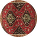 Round Machine Washable Persian Brown Traditional Rug, wshtr2035brn