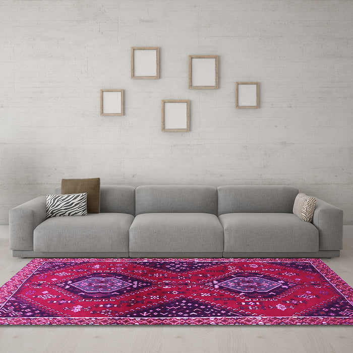 Machine Washable Persian Pink Traditional Rug in a Living Room, wshtr2035pnk