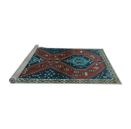 Sideview of Machine Washable Persian Light Blue Traditional Rug, wshtr2035lblu