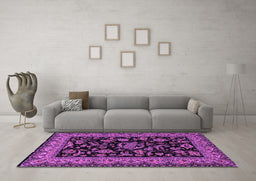 Machine Washable Persian Purple Traditional Area Rugs in a Living Room, wshtr2036pur