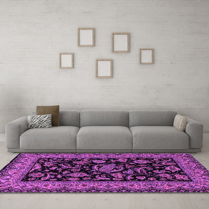 Machine Washable Persian Purple Traditional Area Rugs in a Living Room, wshtr2036pur