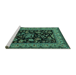 Sideview of Machine Washable Persian Turquoise Traditional Area Rugs, wshtr2036turq