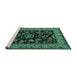 Sideview of Machine Washable Persian Turquoise Traditional Area Rugs, wshtr2036turq