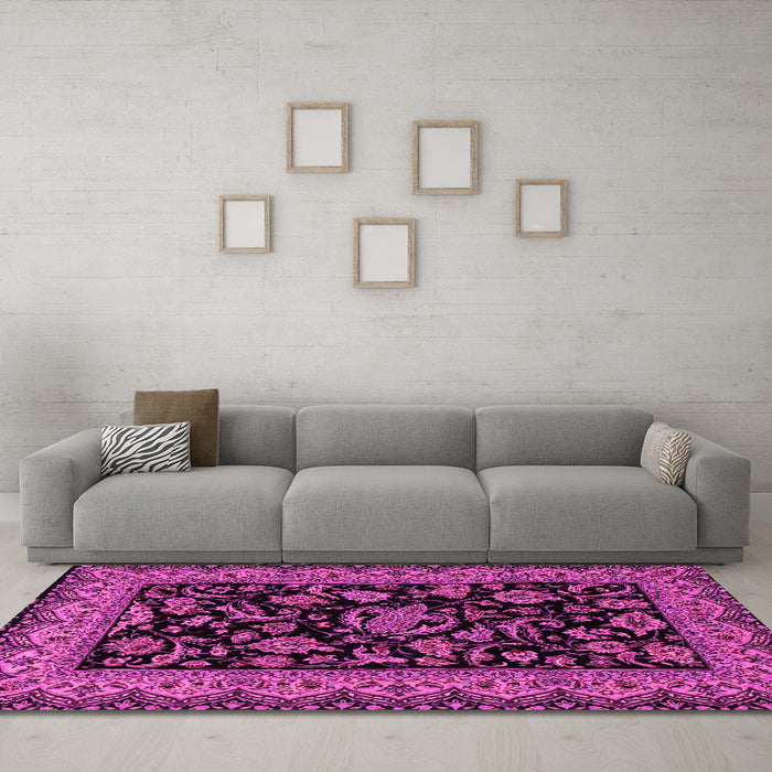 Machine Washable Persian Pink Traditional Rug in a Living Room, wshtr2036pnk