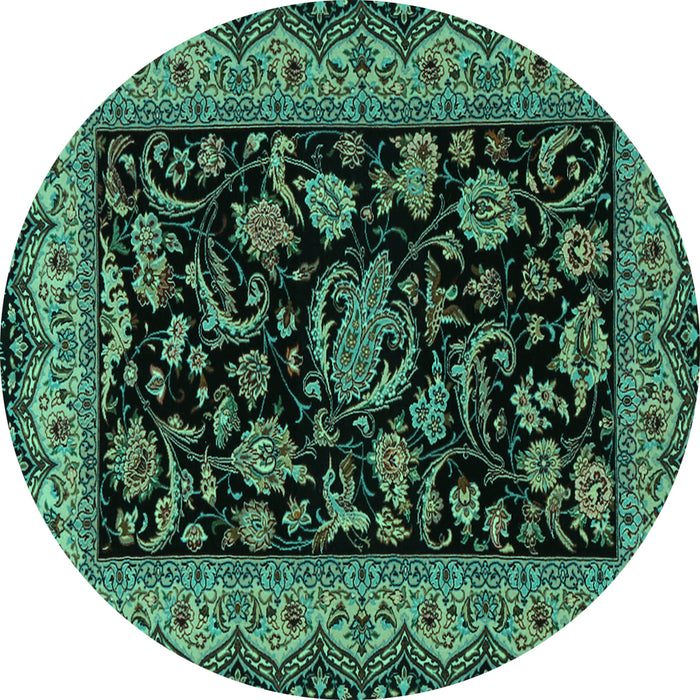 Round Persian Turquoise Traditional Rug, tr2036turq