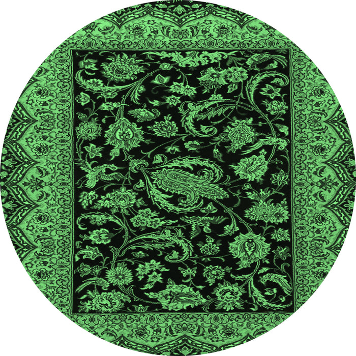 Round Persian Emerald Green Traditional Rug, tr2036emgrn