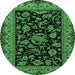 Round Persian Emerald Green Traditional Rug, tr2036emgrn
