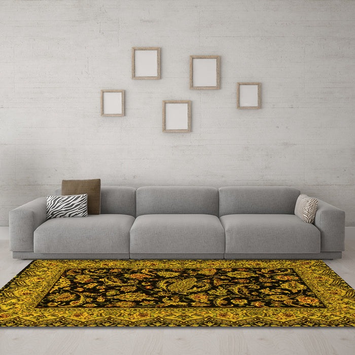 Machine Washable Persian Yellow Traditional Rug in a Living Room, wshtr2036yw