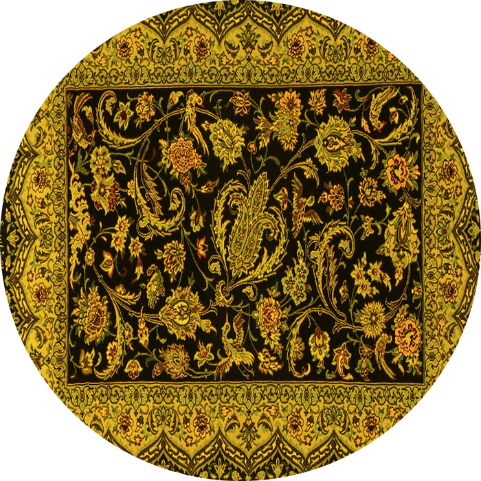 Round Persian Yellow Traditional Rug, tr2036yw