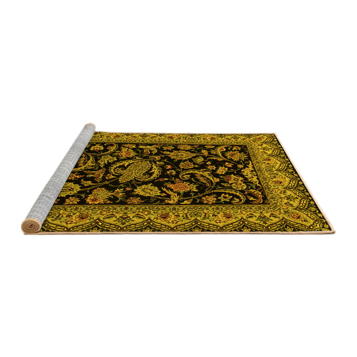 Sideview of Machine Washable Persian Yellow Traditional Rug, wshtr2036yw