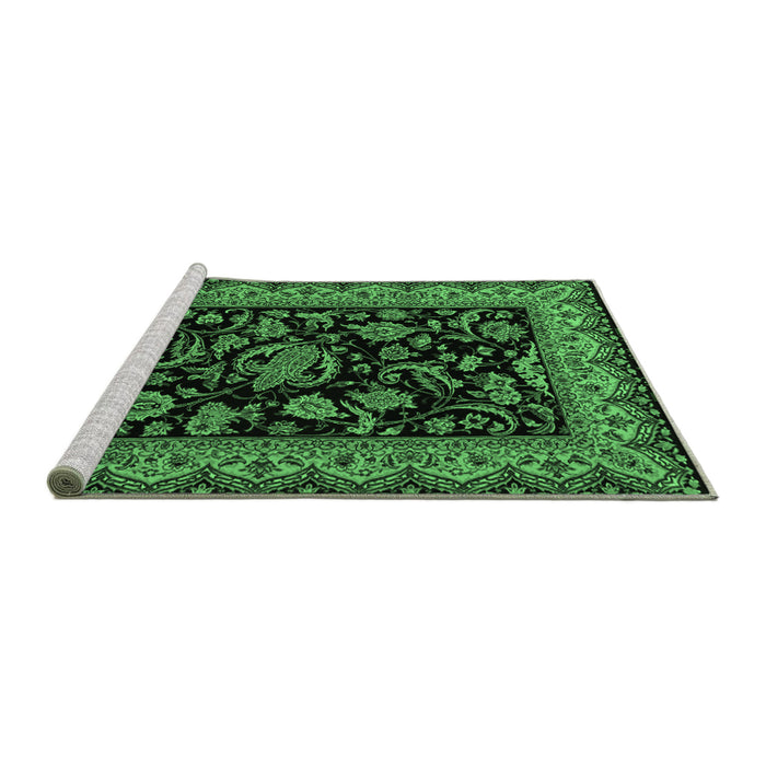 Sideview of Machine Washable Persian Emerald Green Traditional Area Rugs, wshtr2036emgrn