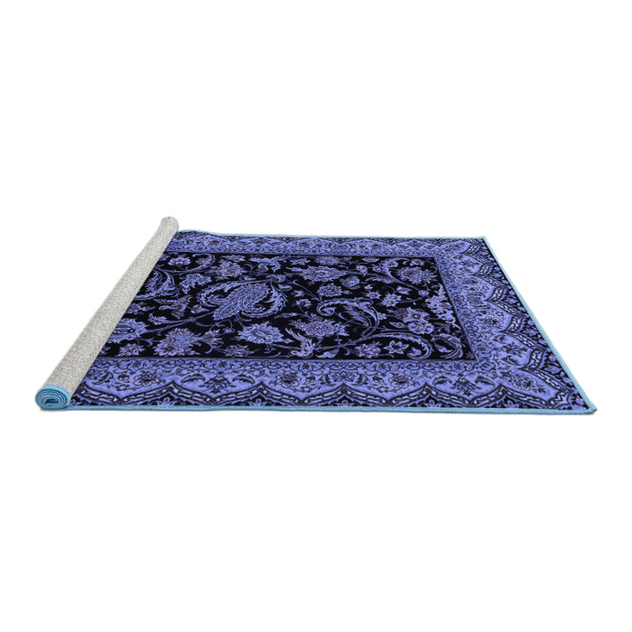 Sideview of Machine Washable Persian Blue Traditional Rug, wshtr2036blu