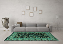 Machine Washable Persian Turquoise Traditional Area Rugs in a Living Room,, wshtr2036turq