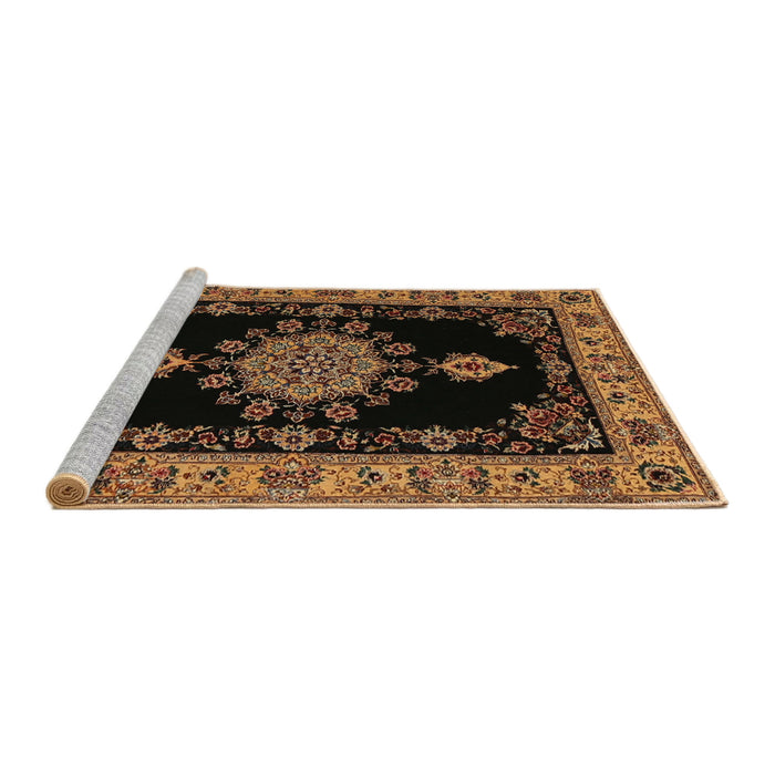 Sideview of Machine Washable Traditional Black Brown Rug, wshtr2037