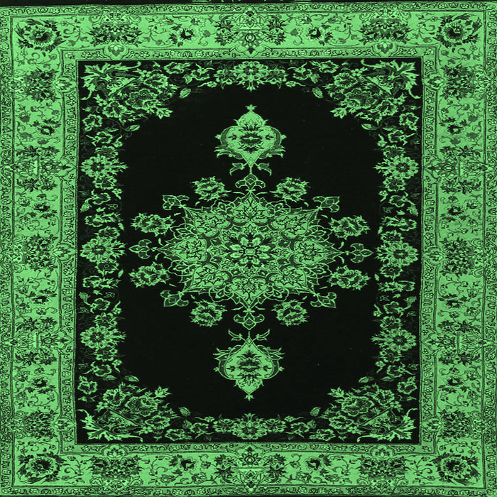 Square Medallion Emerald Green Traditional Rug, tr2037emgrn