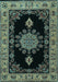 Machine Washable Medallion Light Blue Traditional Rug, wshtr2037lblu