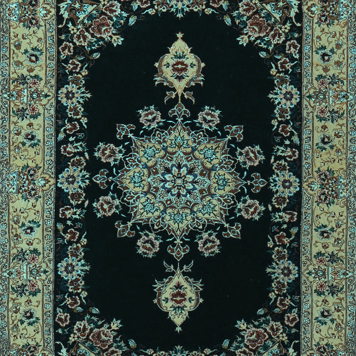 Machine Washable Medallion Light Blue Traditional Rug, wshtr2037lblu